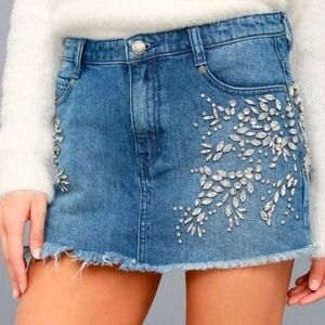 Free People Shine Bright denim mini skirt with crystal embellishments. Sz10